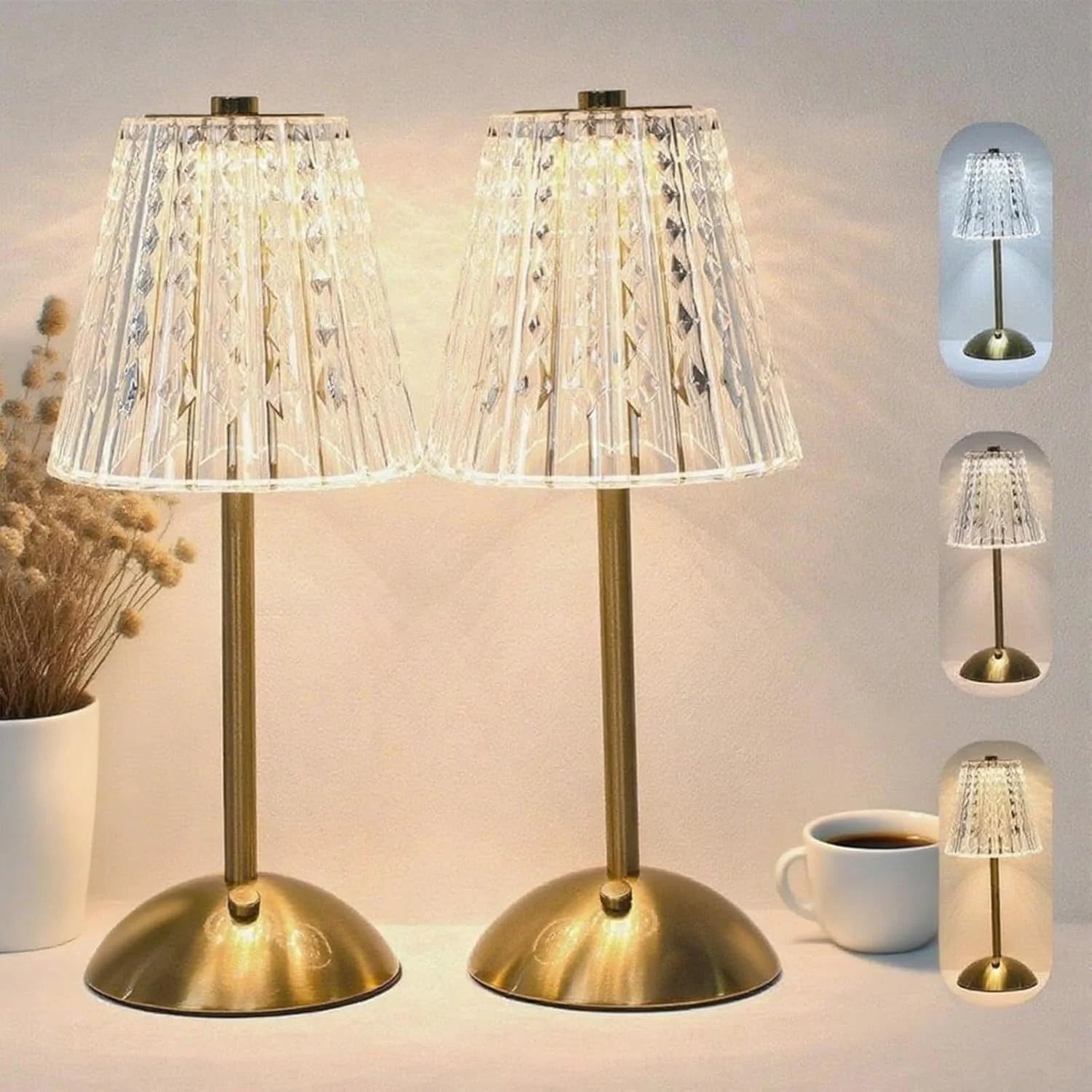 2 Pcs Cordless Rechargeable Table Lamp, Dimmable, 3-Color Temperature bifanuoyard