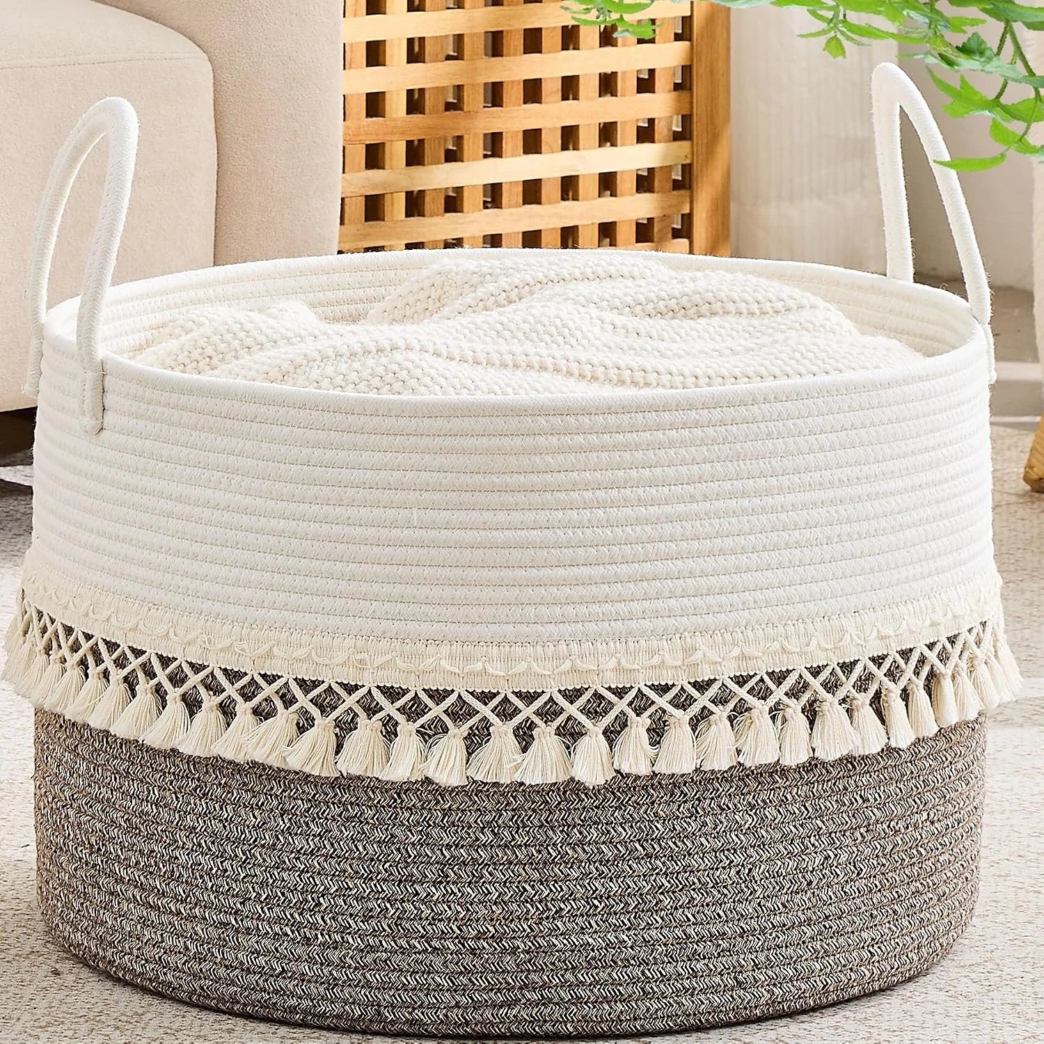 Large Blanket Basket with Handles, Storage Basket for Living Room, Extra Large Capacity, Blanket Storage, Laundry bifanuoyard - Image 23