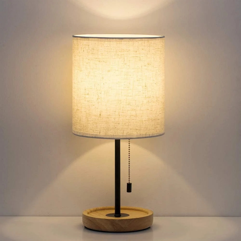 New Arrivals Bedside Table Lamp, Modern Nightstand Lamp with Linen Fabric Shade Wooden Desk Lamps for Bedrooms - Image 4