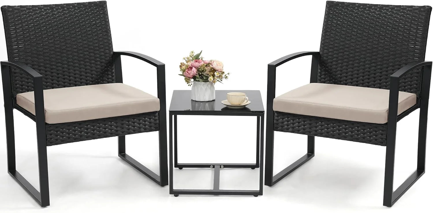 Murago Outdoor 3-Piece Wicker Bistro Set, Patio Conversation Set, 2 chairs with Coffee Table bifanuoyard - Image 3