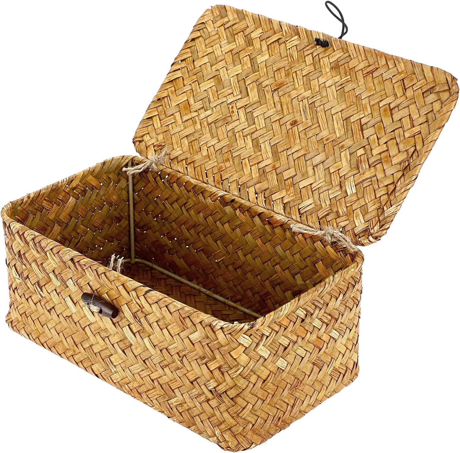 Shelf Baskets Bin with Lid Large Handwoven Basket Box, Coffee, Natural Seagrass Storage Baskets - Image 9