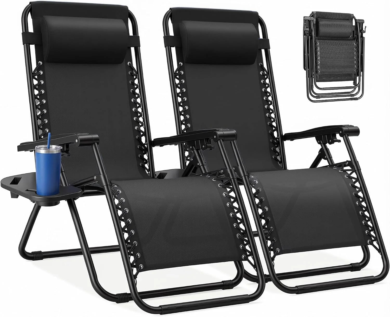 Zero Gravity Chairs Set of 2, Lounge Chair Folding Portable Adjustable Camping Reclining Chairs with Adjustable Pollow - Image 9