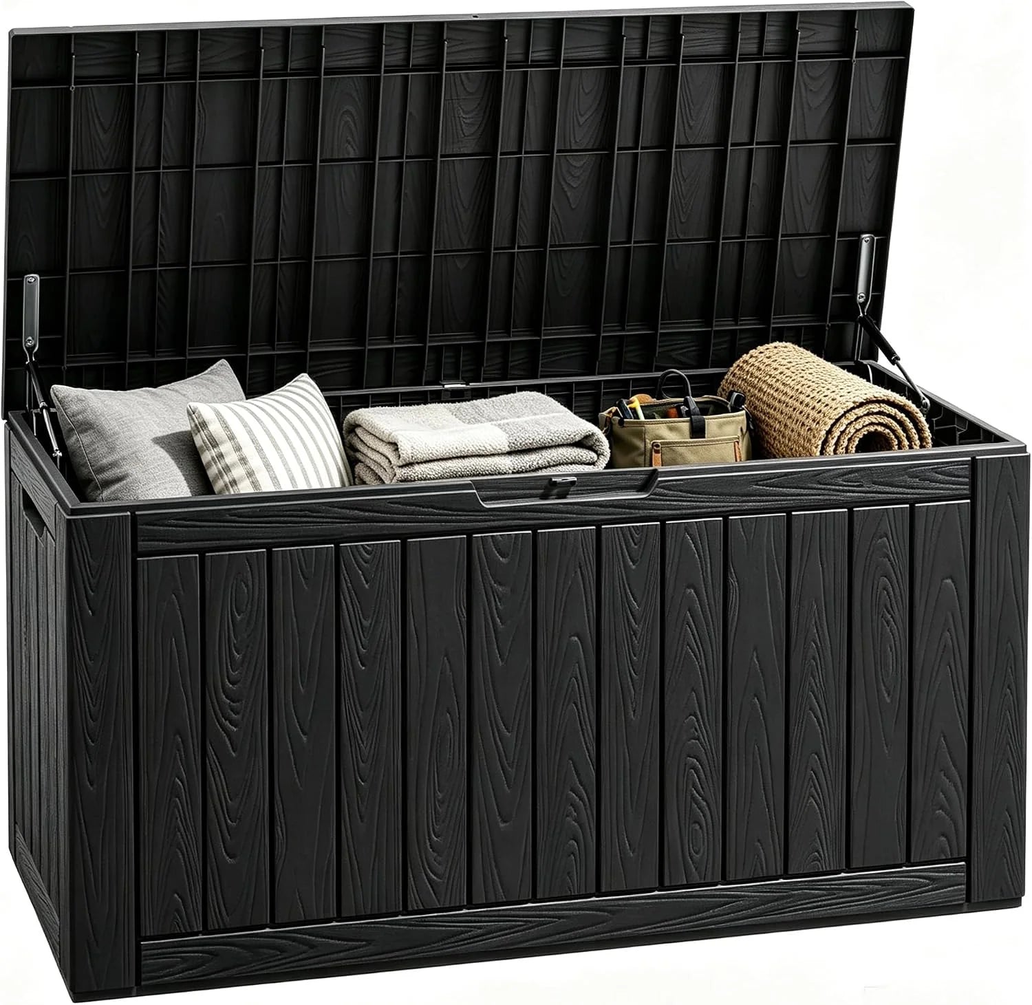 Fancyango 50 Gallon Waterproof Deck Box, Resin Outdoor Storage Box, Black - Image 3