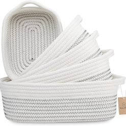 Alternative view of New Arrivals 5-Piece Rectangle Storage Basket Set- Natural Cotton Rope Woven for Organizing! Small Basket