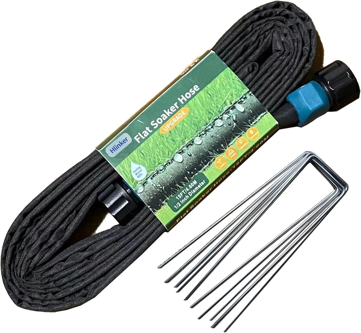 Hlinker 2026 Flat Soaker Hose 200 ft (50ft 4Packs) with Stake for Garden, Linkable Drip Hose Diy Automates Garden bifanuoyard - Image 2