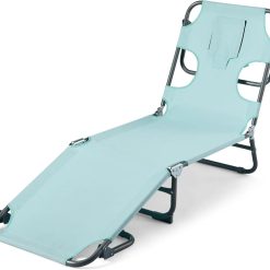 Outdoor Lounge Tanning Chair, Foldable Chaise with Multi-Angle Backrest, Portable with Carry Strap, 1-Pack