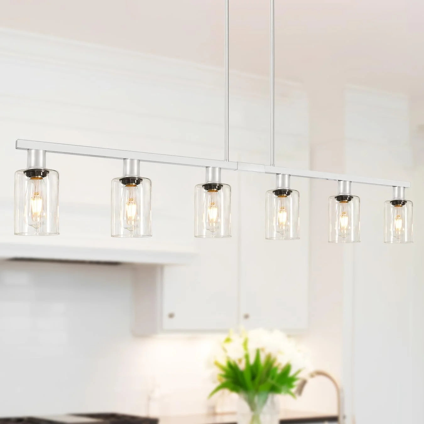 New Arrivals Kitchen Island Lighting, Farmhouse Chandelier with Adjustable Height & Clear Glass Shades - Image 13