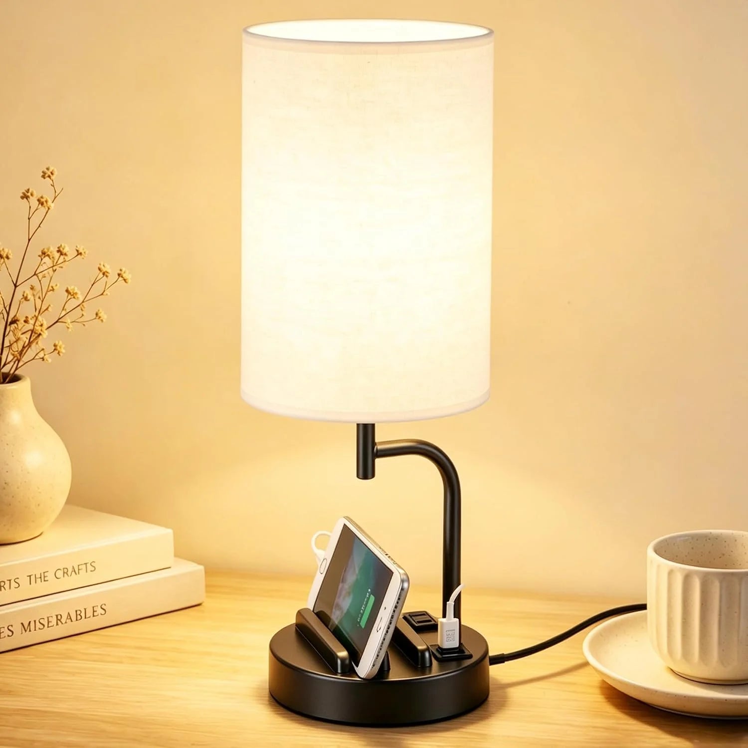 Dreamholder Touch Control USB Table Lamp with USB C/A & AC Outlet, Dimmable, Bulb Included bifanuoyard - Image 2