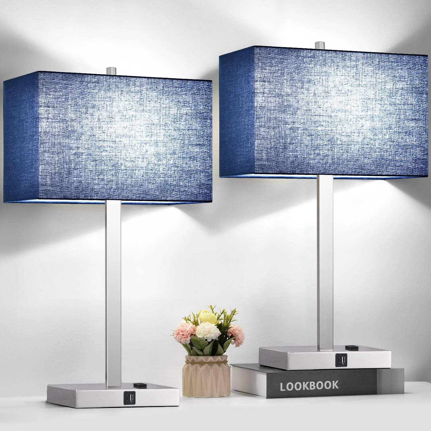 Touch Bedside lamps with 2 USB & AC Outlets, Dimmable, Bulb Included - Image 10