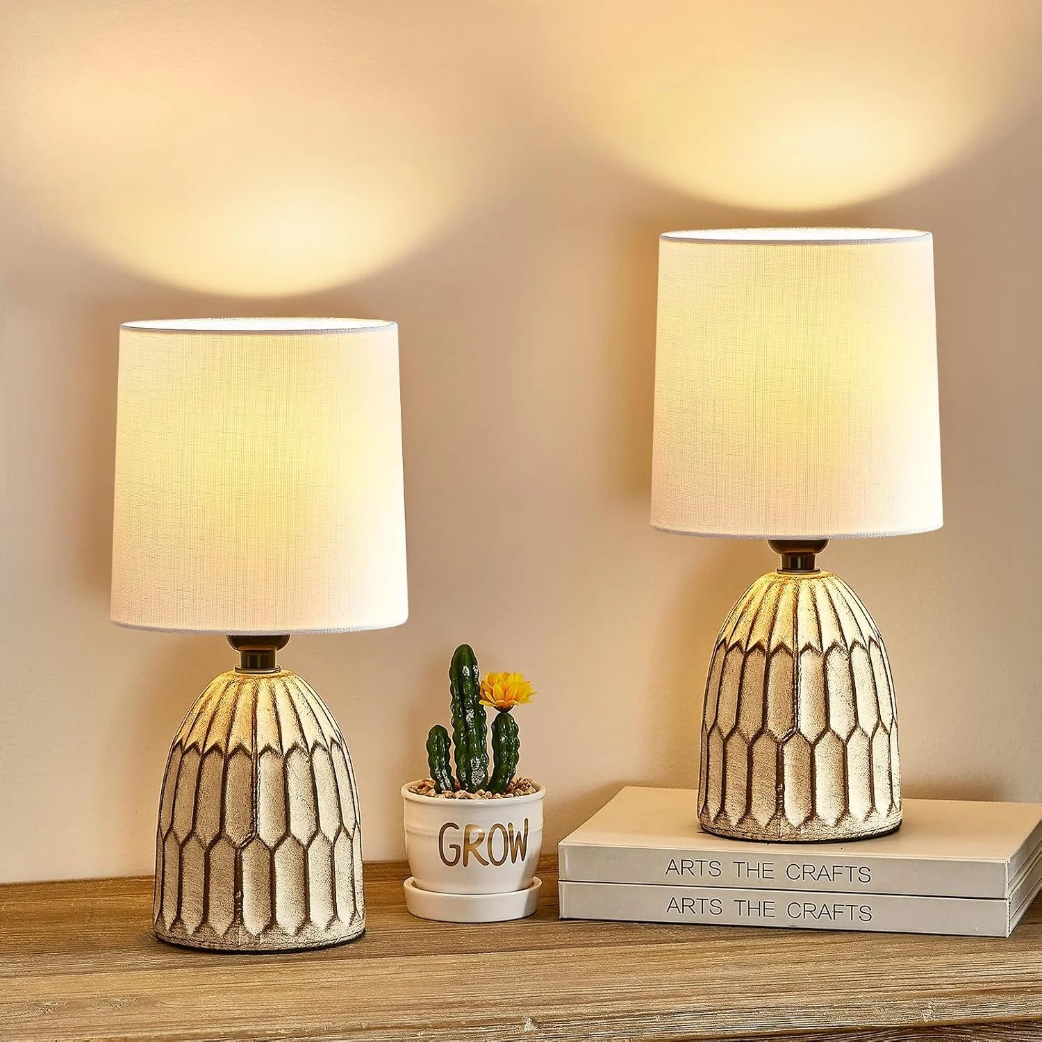 EJIAXIN Table Lamps Set of 2-13.5 Small Boho Lamp, Farmhouse Rustic Ceramic Table Lamp for Bedroom bifanuoyard - Image 3