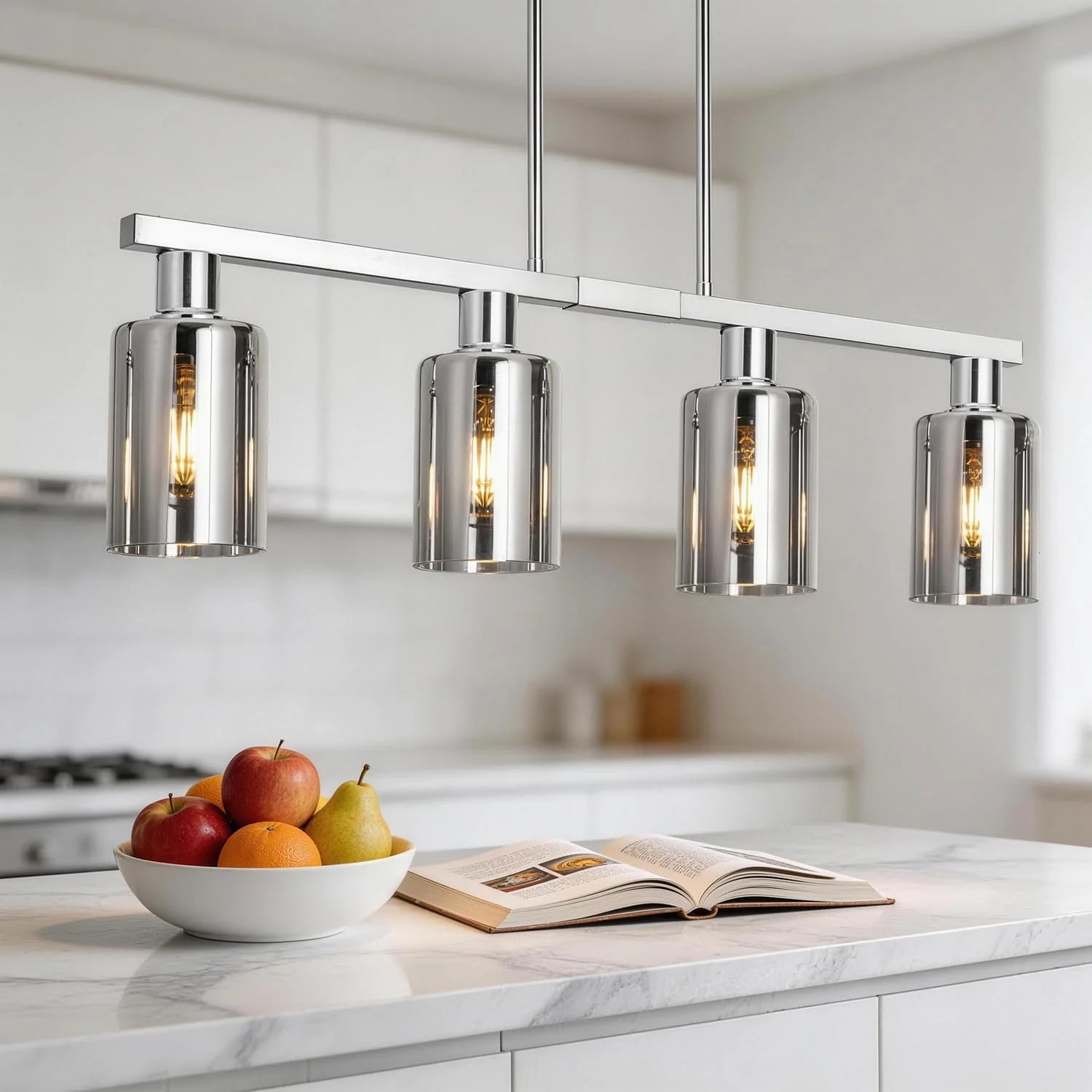 New Arrivals Kitchen Island Lighting, Farmhouse Chandelier with Adjustable Height & Clear Glass Shades - Image 9