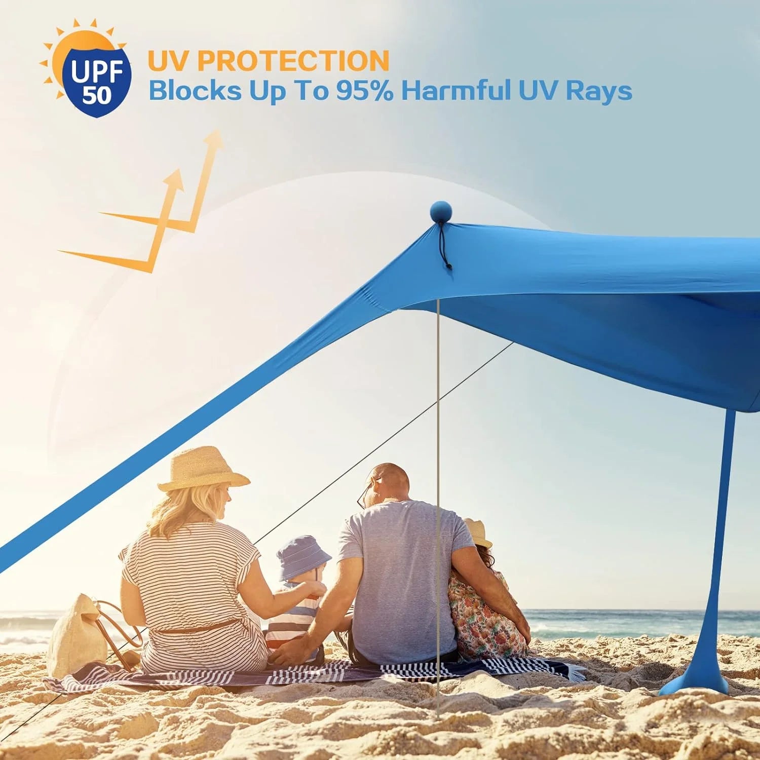 New Arrivals Beach Canopy Beach Tent UPF50+ 11×11 FT Easy to Setup Extra Windproof Rope Sun Shelter Beach Shade Canopy with 4 - Image 3