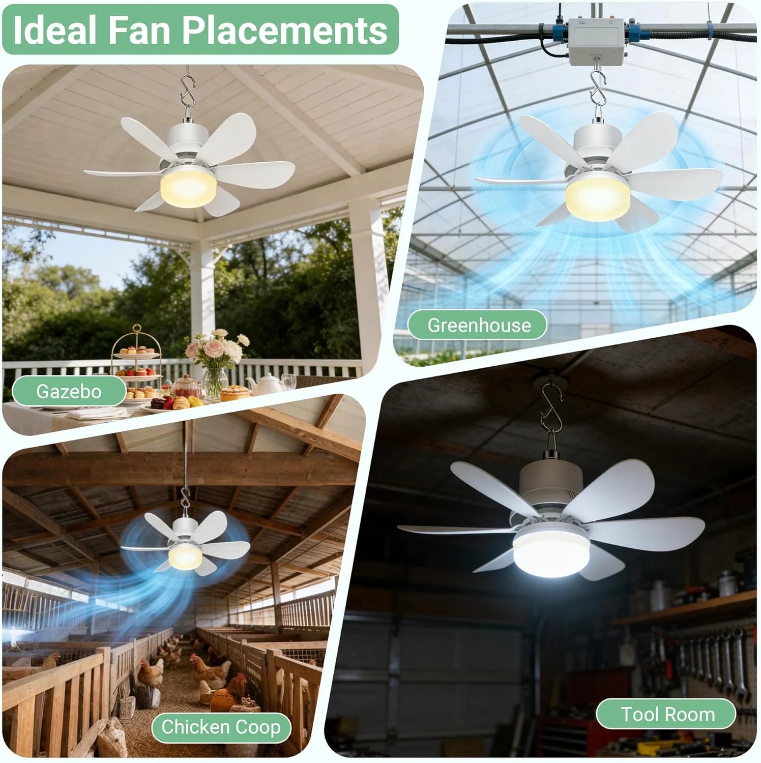 New Arrivals Fan for Gazebo with Light, 18000mAh Rechargeable Solar Powered Patio Ceiling Fan with Remote - Image 6