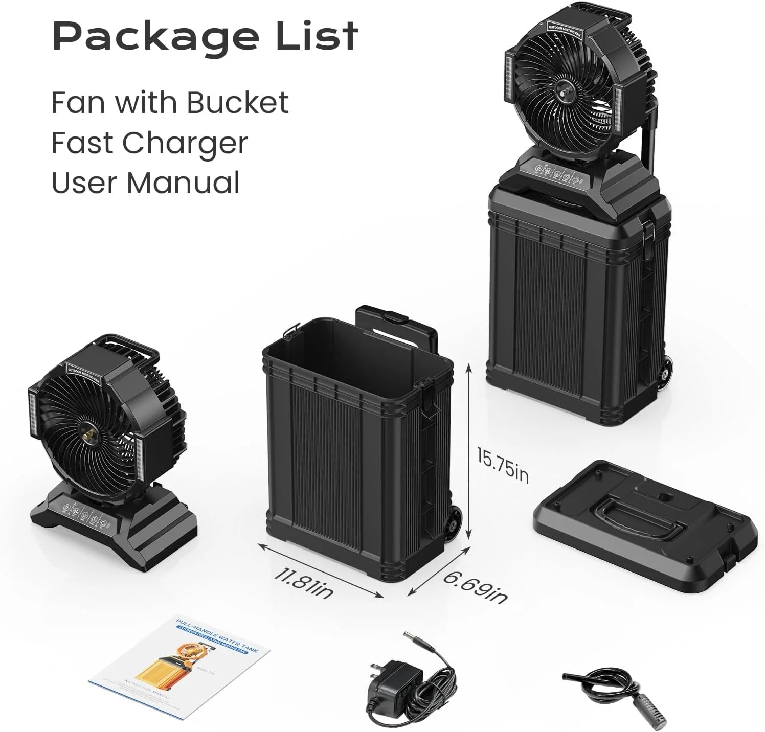 New Arrivals 4 Gal Large Misting Bucket Fan Portable, 40000mAh Rechargeable Mister Fan with Retractable Handle - Image 7