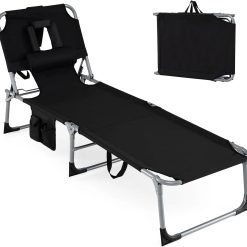 Alternative view of New Arrivals Tanning Chair, Folding Adjustable Patio Lounge Chair with Face Hole, 330LBS, Lightweight Portable Beach Lounge
