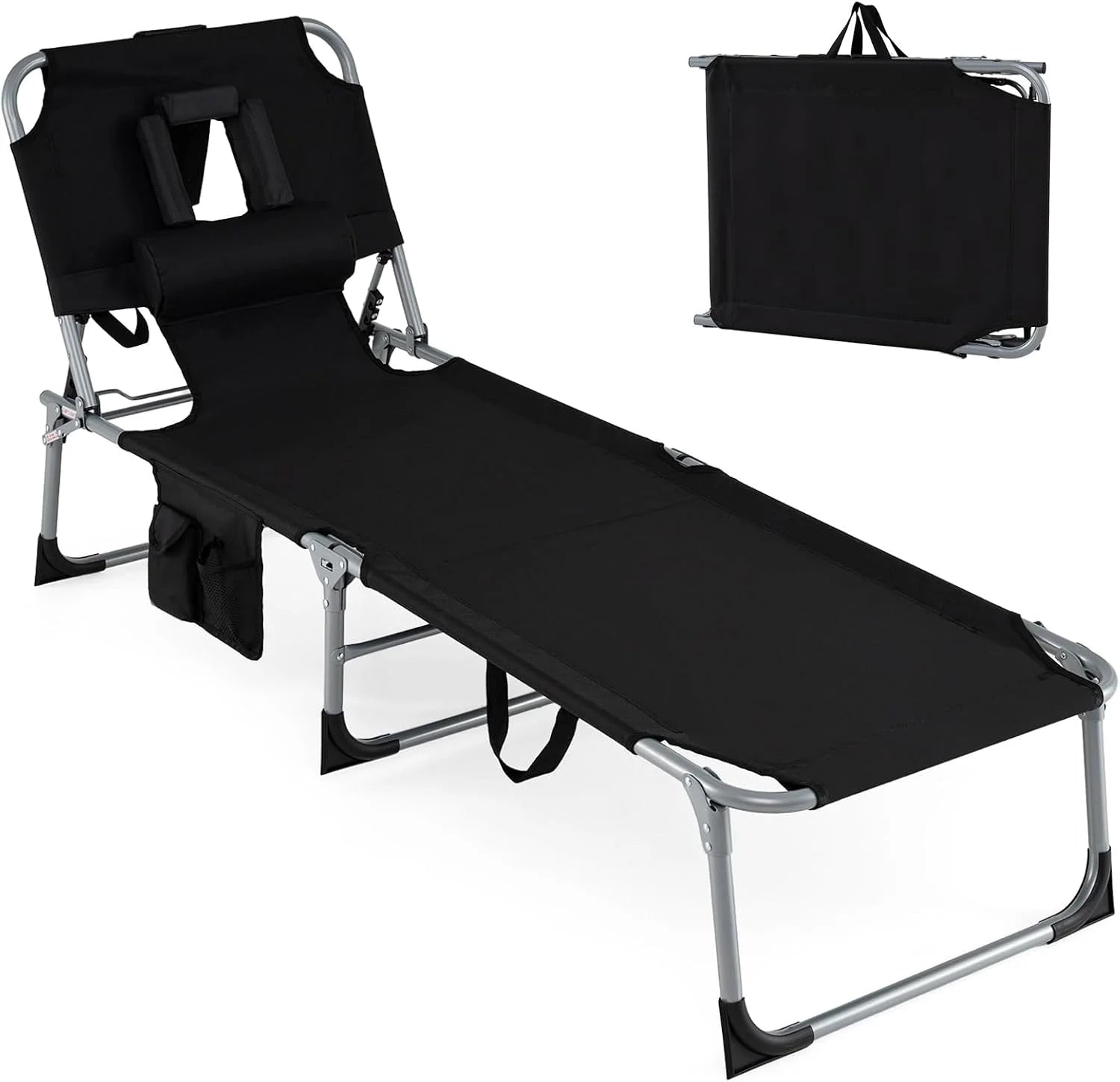New Arrivals Tanning Chair, Folding Adjustable Patio Lounge Chair with Face Hole, 330LBS, Lightweight Portable Beach Lounge - Image 2