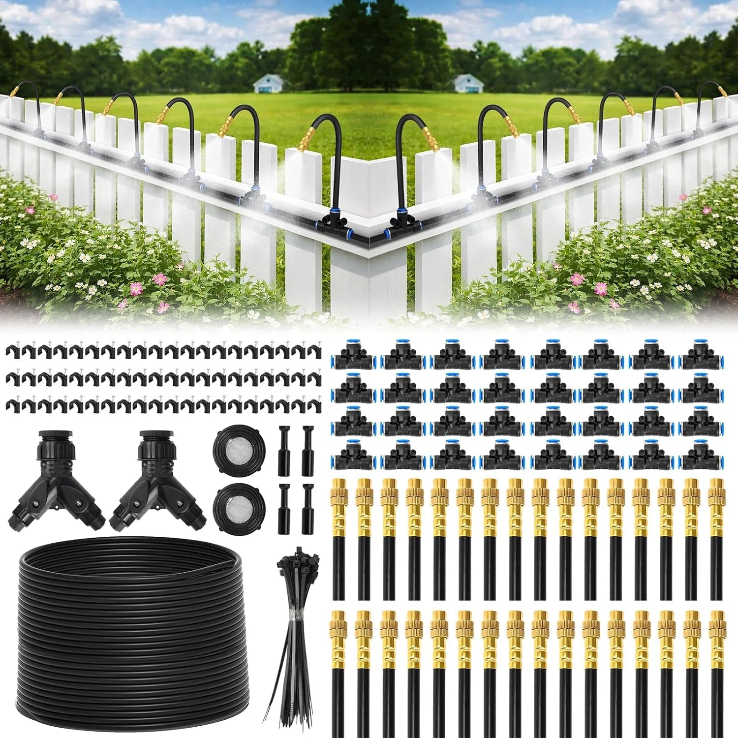 New Arrivals Drip Irrigation System, 200FT 1/4 Garden Watering System with 32pcs 360° Bendable Copper Nozzles - Image 2