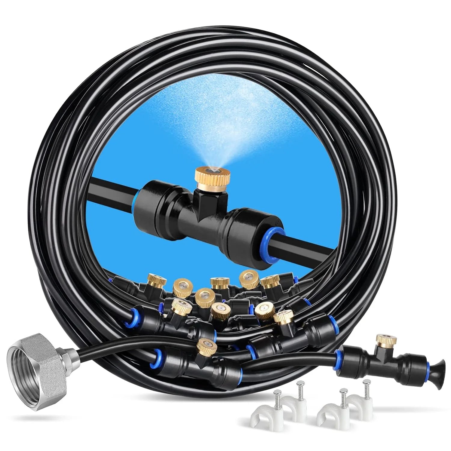 homenote Misting Cooling System 75FT(23M) Pre-Assembled Kit with 28 Brass Nozzles & 3/4 Brass Adapter - Image 2