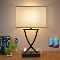Alternative view of Fully Dimmable Medium Table Lamp for Bedroom with Type C/USB Charging Port and 1 AC Outlet White Shade 21.38