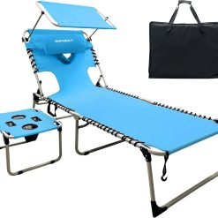 Alternative view of New Arrivals Outdoor Tanning Chair with Sun Canopy Shade & Face Hole, Folding Lounge Chair with Beach Table and Carry Bag