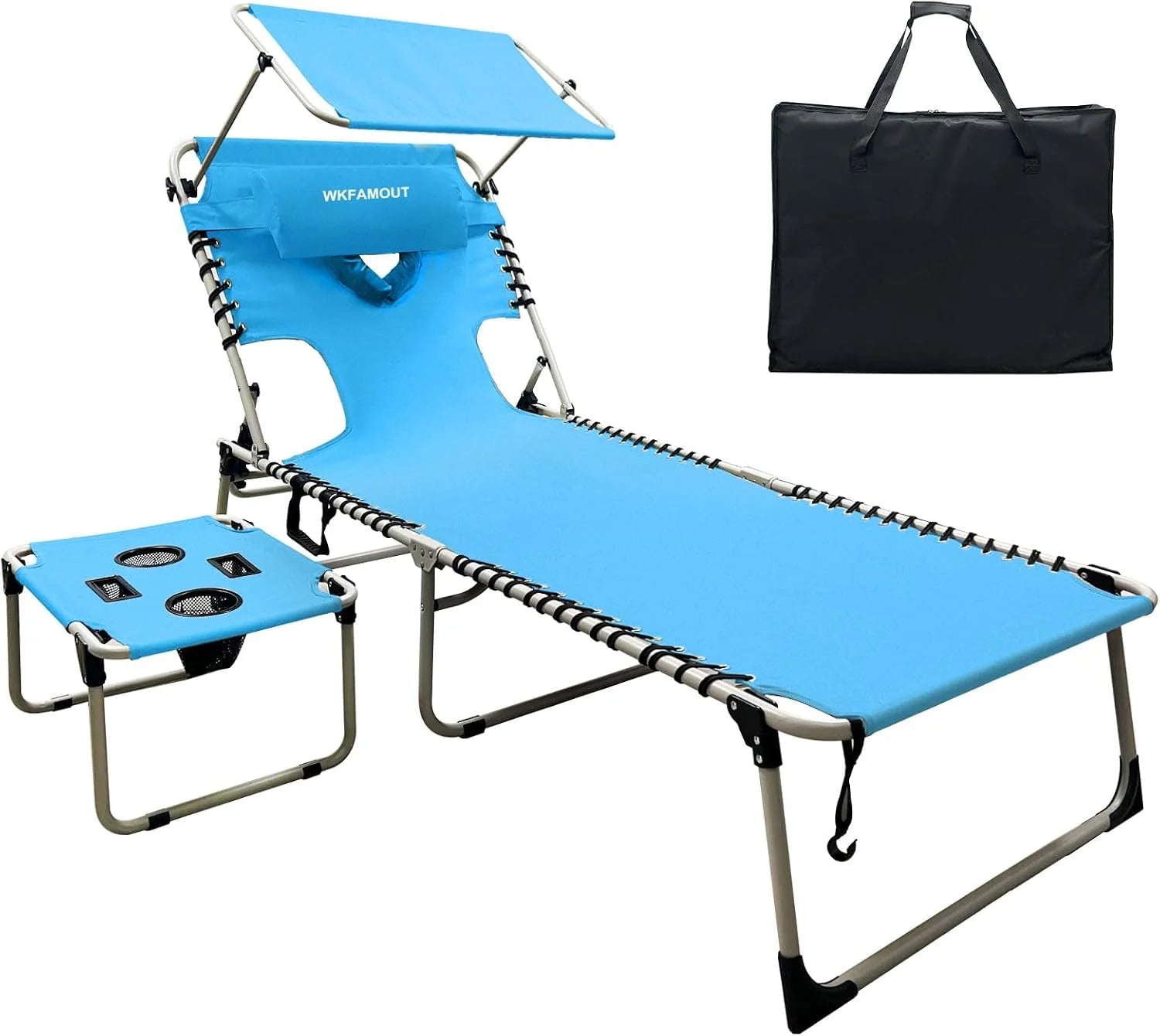 New Arrivals Outdoor Tanning Chair with Sun Canopy Shade & Face Hole, Folding Lounge Chair with Beach Table and Carry Bag - Image 2