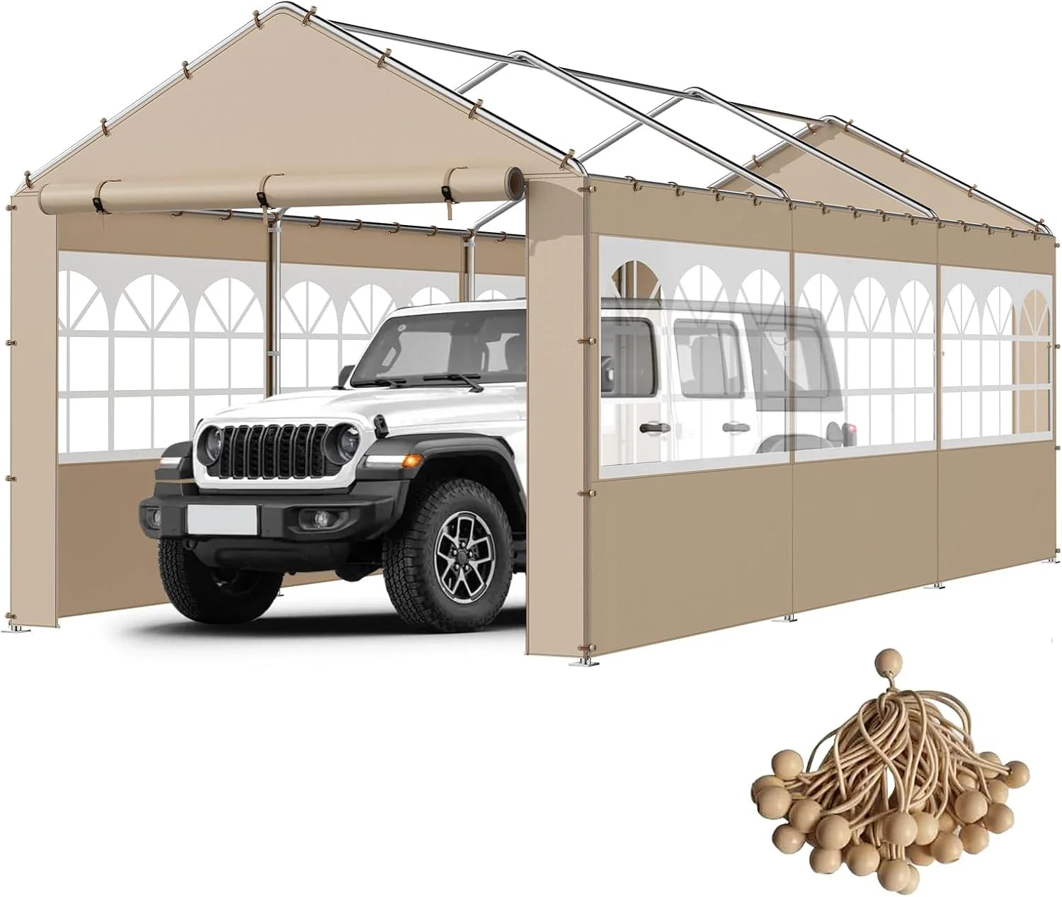 New Arrivals 10×20 FT Car Canopy Replacement Cover, 800D Waterproof & UV, Beige - Image 4