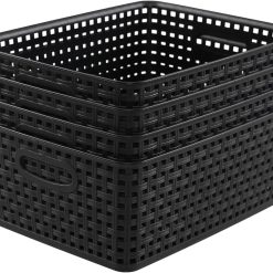 New Arrivals Weave Storage Baskets, Plastic Shelf Basket Bins, Black, 4 Packs