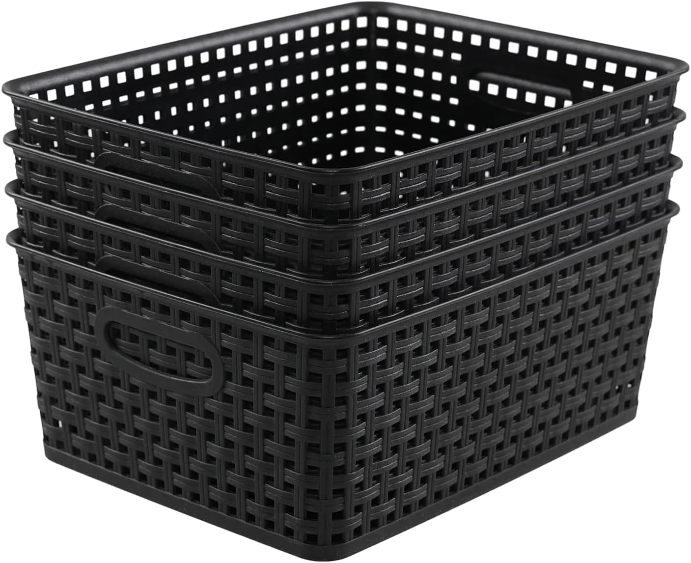 New Arrivals Weave Storage Baskets, Plastic Shelf Basket Bins, Black, 4 Packs
