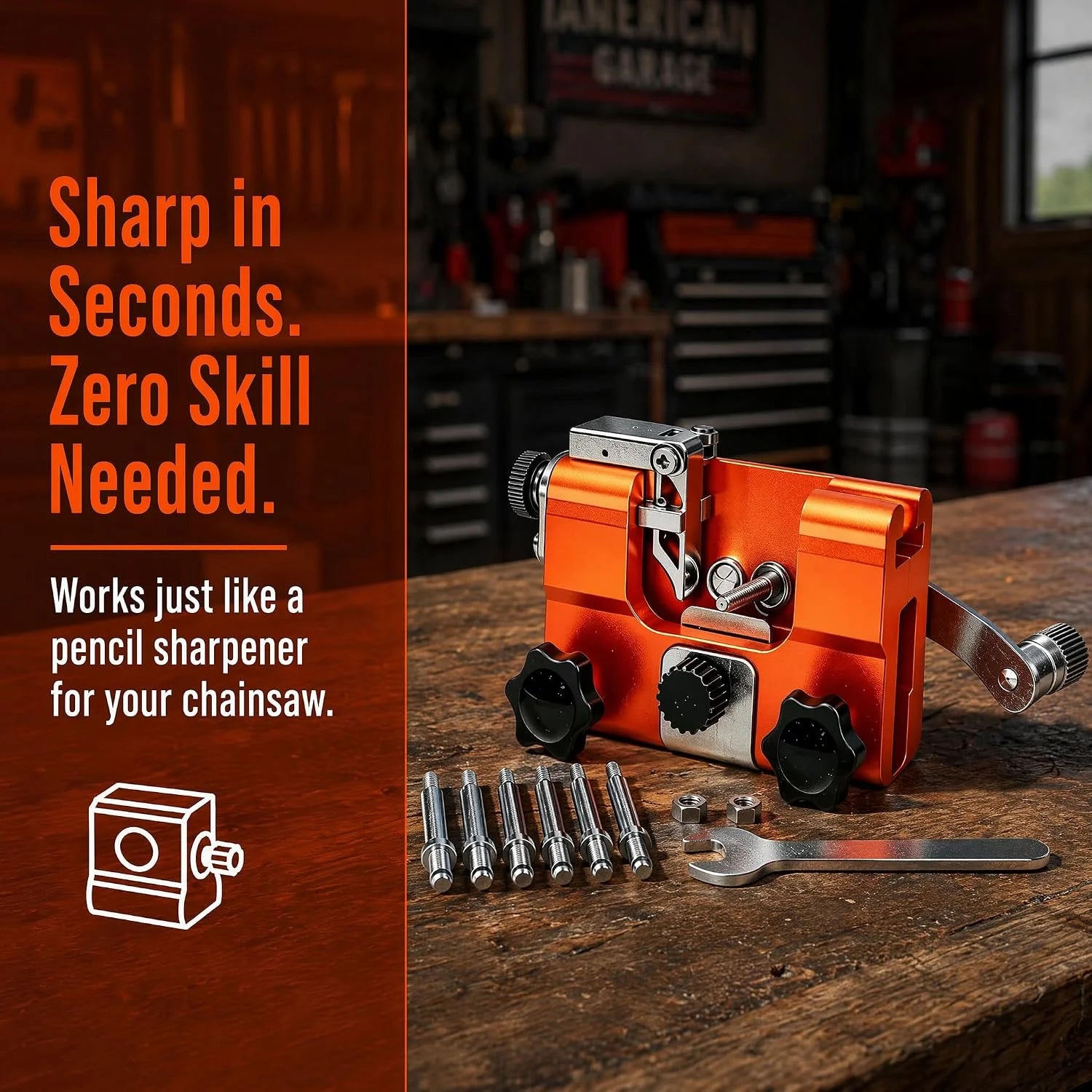 New Arrivals Chainsaw Sharpener, Lightweight Portable Manual Chain Sharpening Tool Includes 7 Grinding Stones