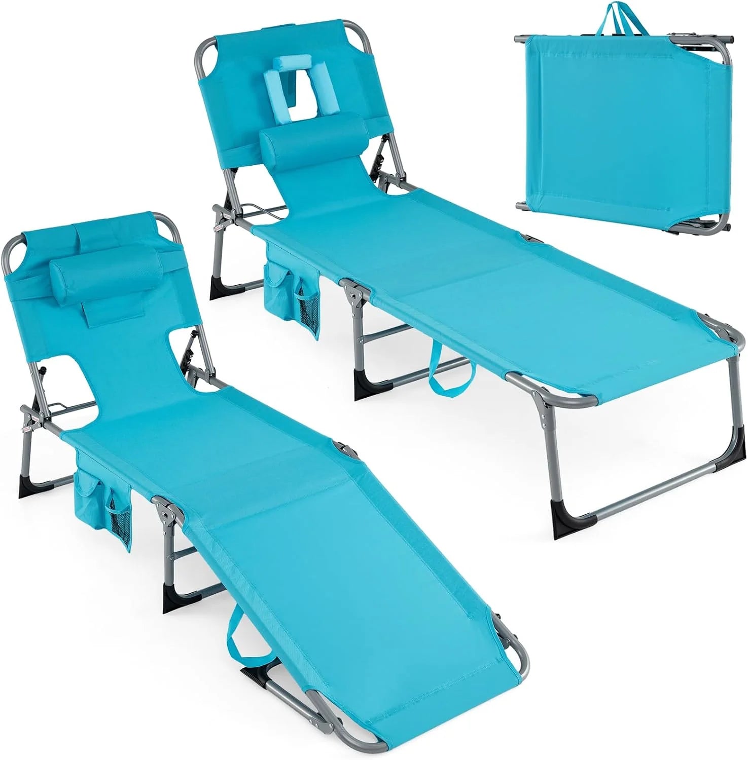 New Arrivals Tanning Chair, Folding Adjustable Patio Lounge Chair with Face Hole, 330LBS, Lightweight Portable Beach Lounge - Image 12