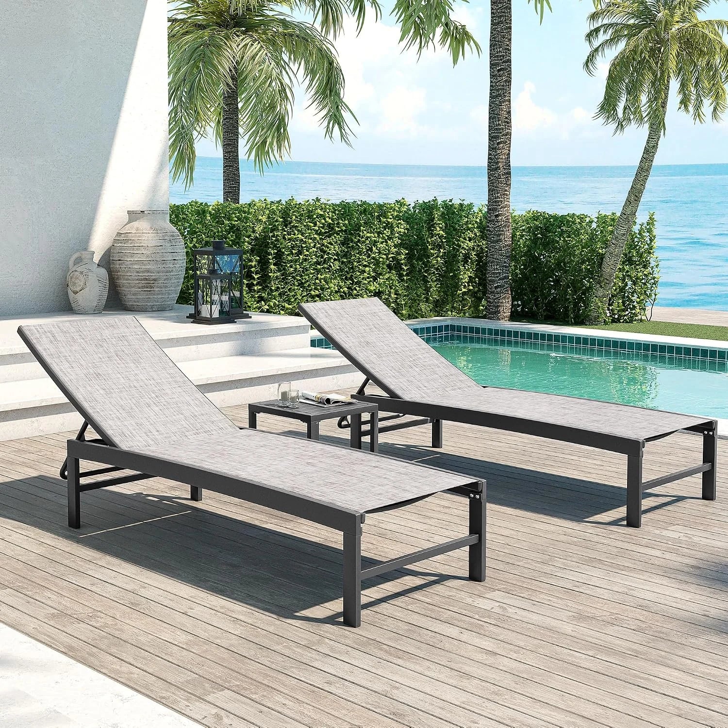 New Arrivals Products Lounge Chair Outdoor Set of 2, Metal Pool Chaise Lounge Chairs, Adjustable Five-Position Tanning - Image 3
