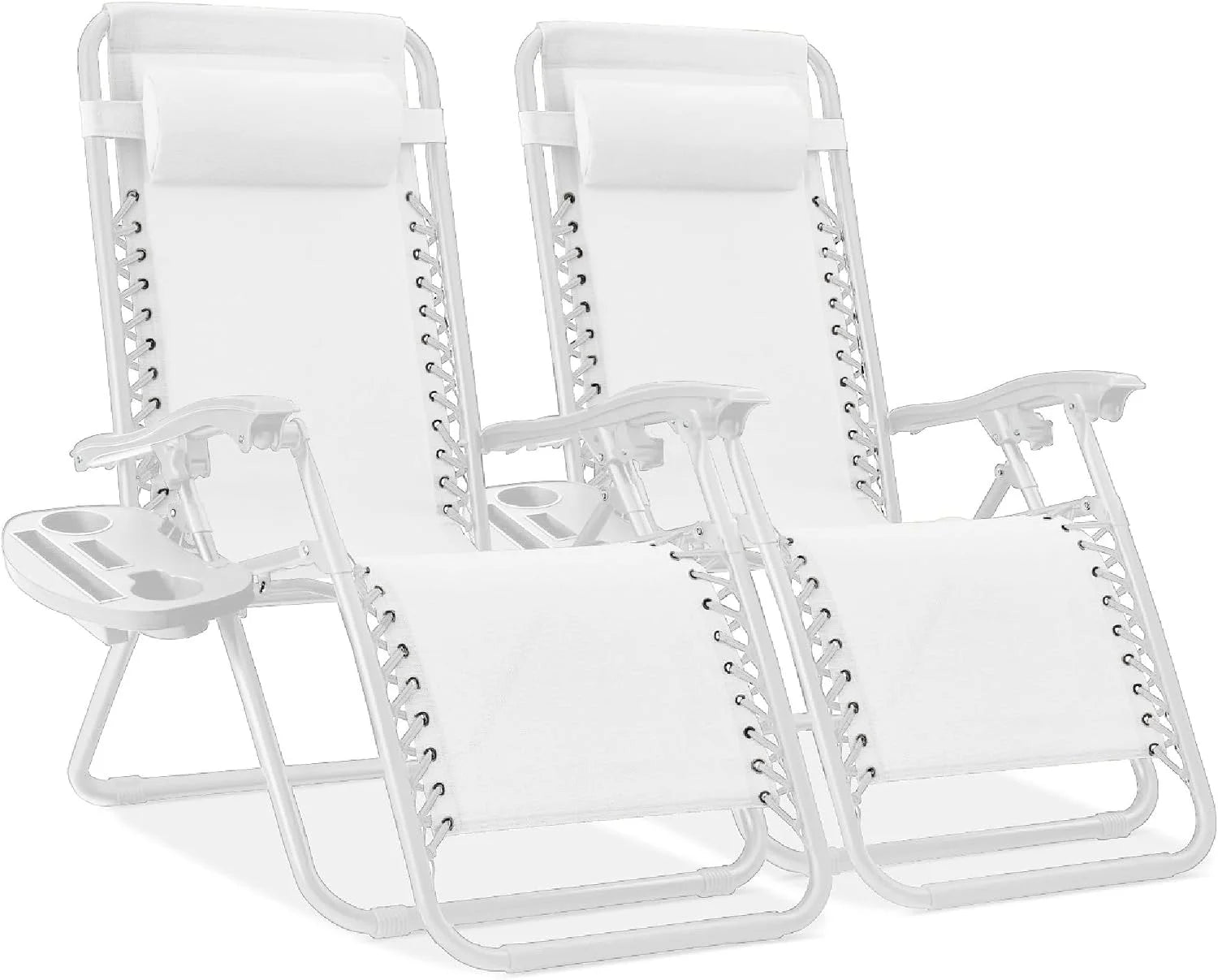 New Arrivals Choice Products Set of 2 Adjustable Steel Mesh Zero Gravity Lounge Chair Recliners w/Pillows and Cup Holder Trays - Image 39