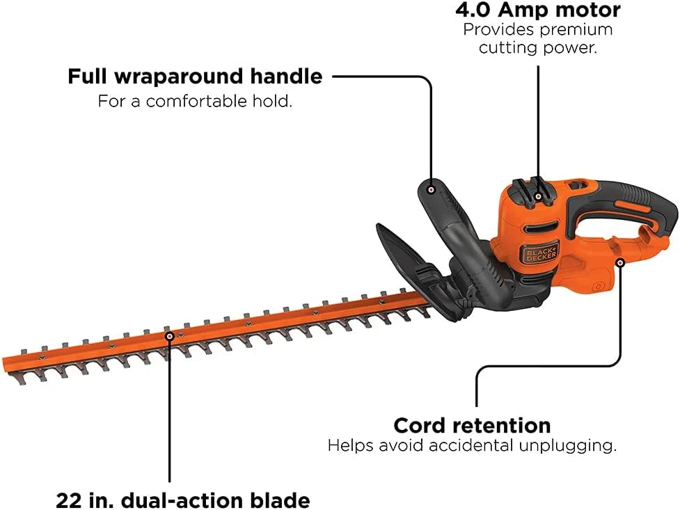 New Arrivals 22 Electric Hedge Trimmer, Lightweight 4.0 Amp Corded Dual Action Shrub Trimmer, High Output Low Vibration - Image 2