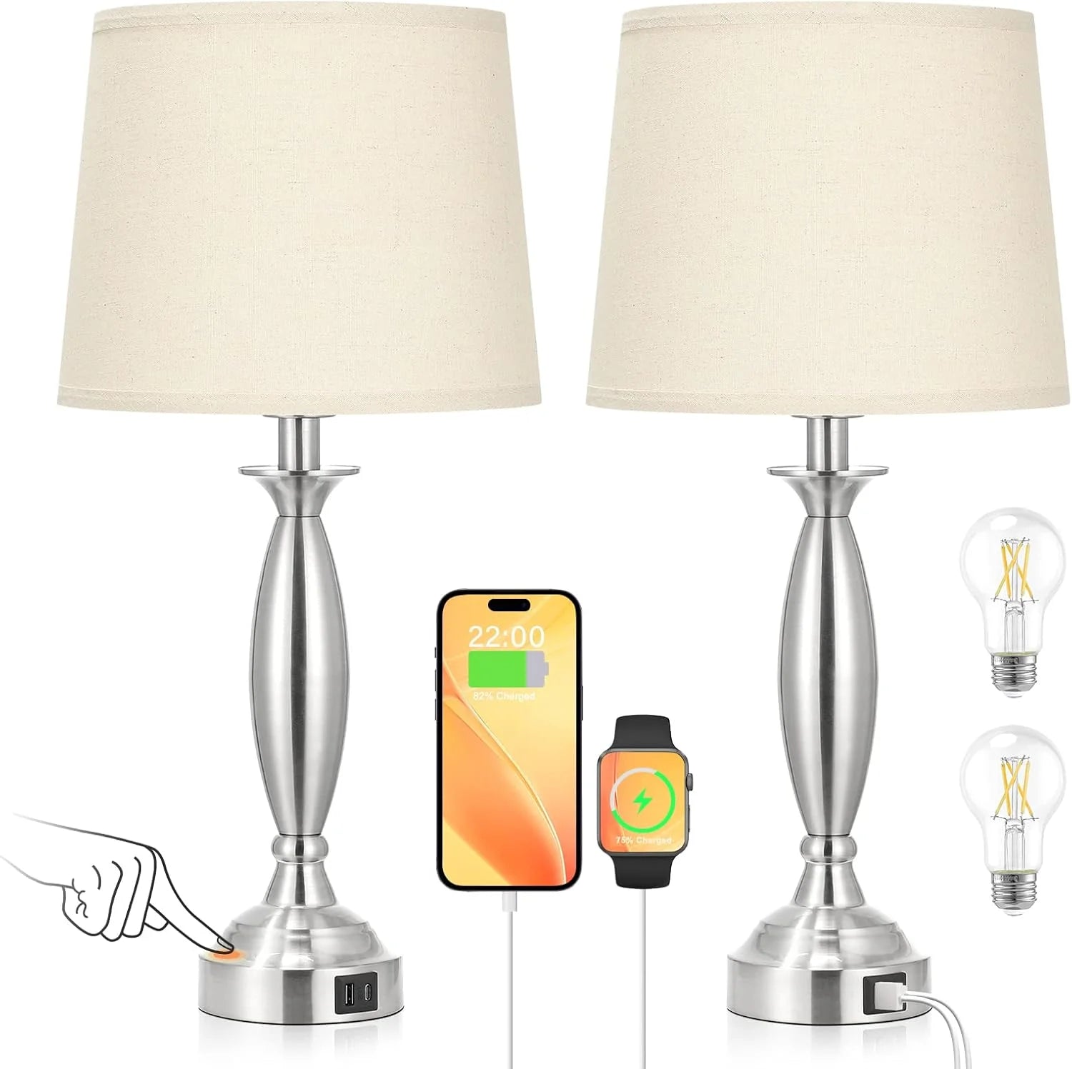 Seealle Touch Bedside Lamps for Nightstand Set of 2, Dimmable, Bulb Included bifanuoyard - Image 5