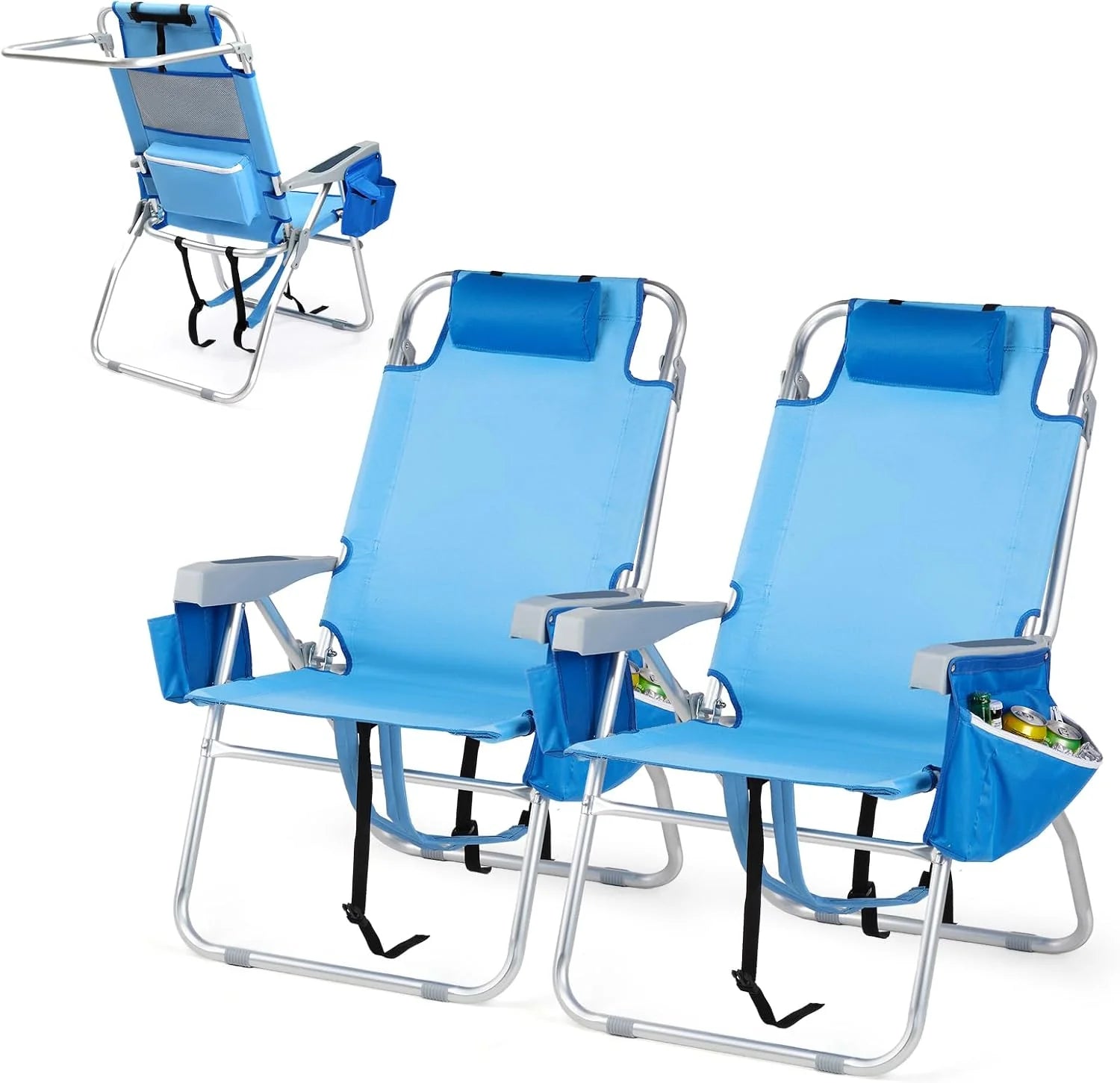 New Arrivals Tall Beach Chair 2 Pack Lightweight, Backpack Beach Chair for Adults with 5-Position, Lightweight Folding Beach - Image 3