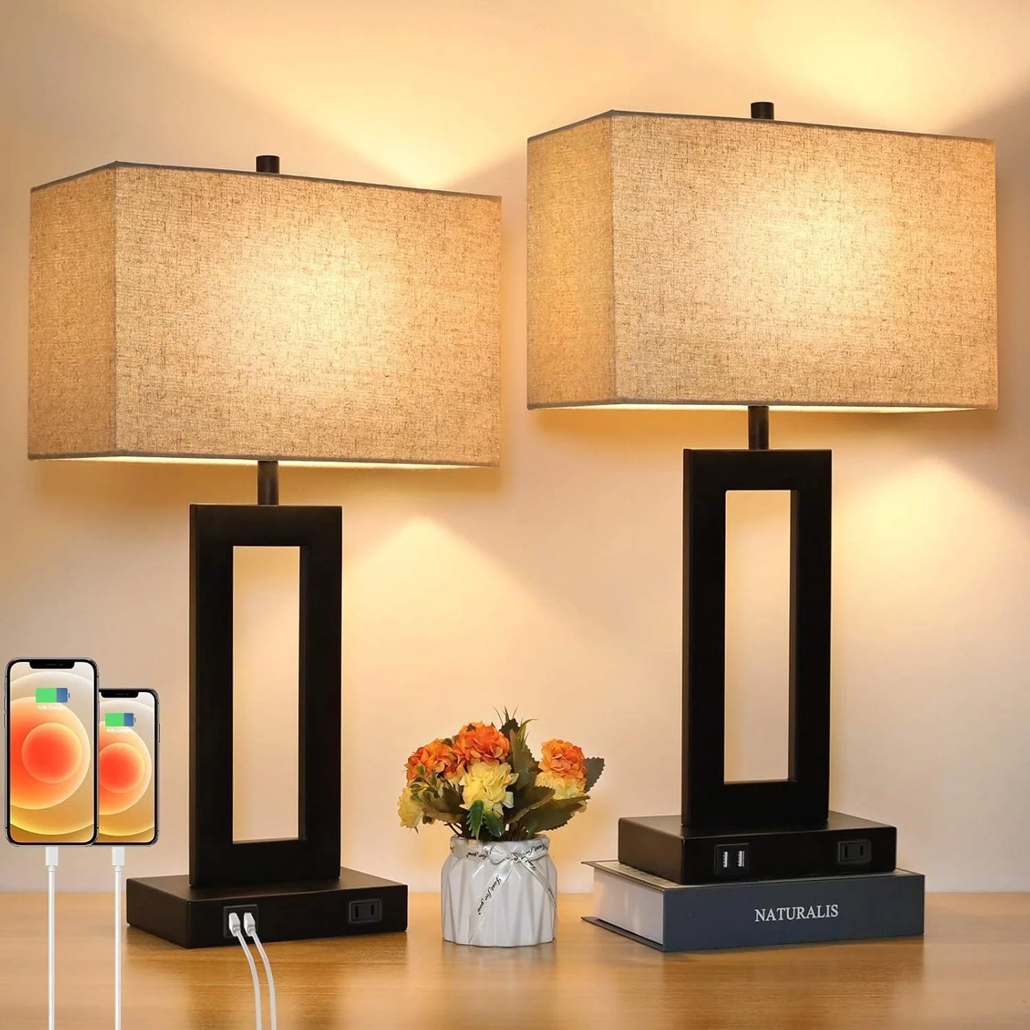 Set of 2 Touch Control Table Lamp with 2 USB Ports, Dimmable bifanuoyard - Image 4