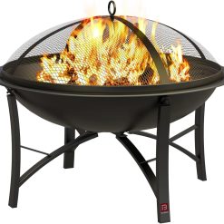 Alternative view of New Arrivals Beauty Fire Pit for Outside Wood Burning, BBQ Grill Steel Fire Bowl with Spark Screen Cover
