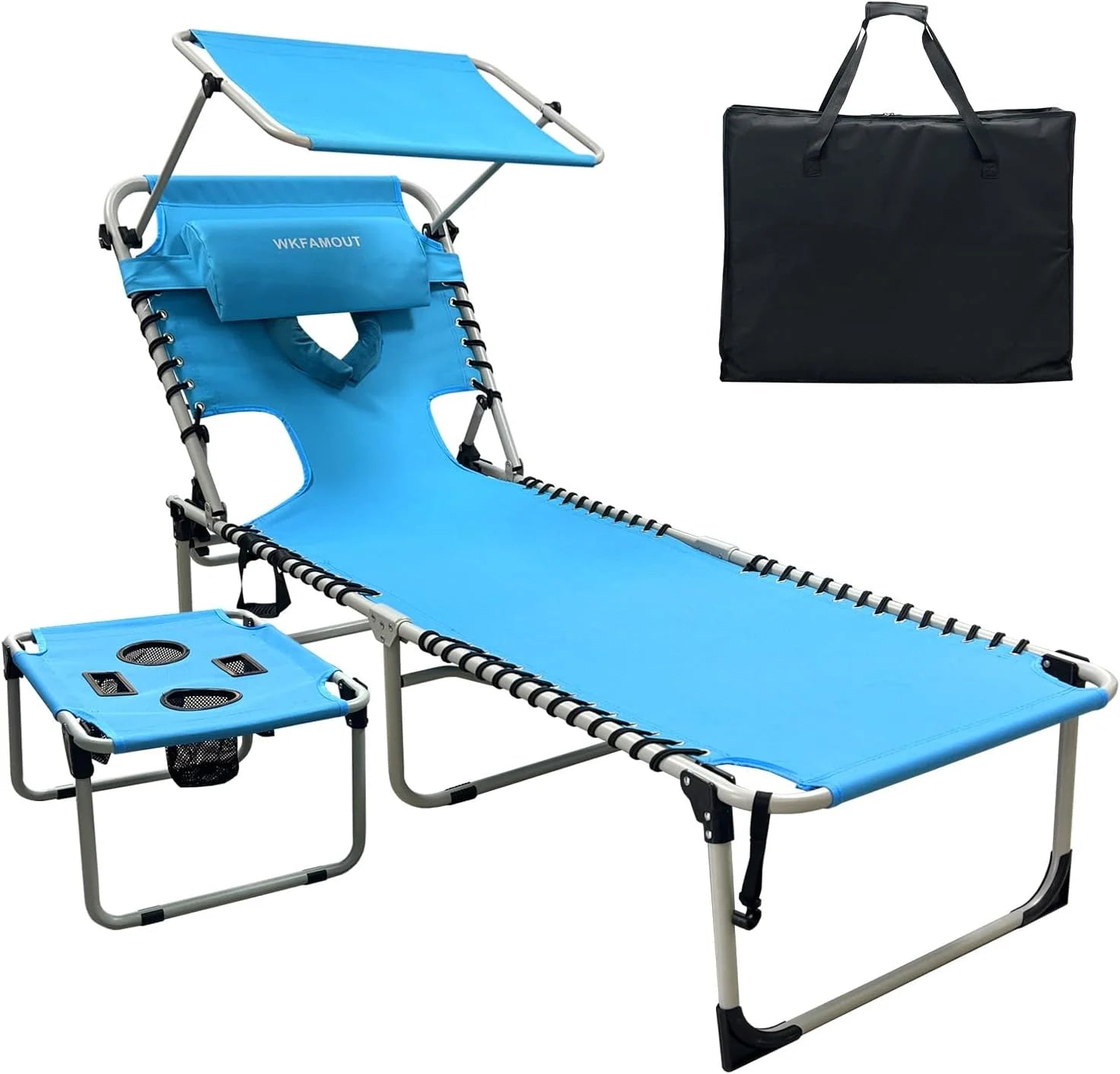 New Arrivals Outdoor Tanning Chair with Sun Canopy Shade & Face Hole, Folding Lounge Chair with Beach Table and Carry Bag - Image 7