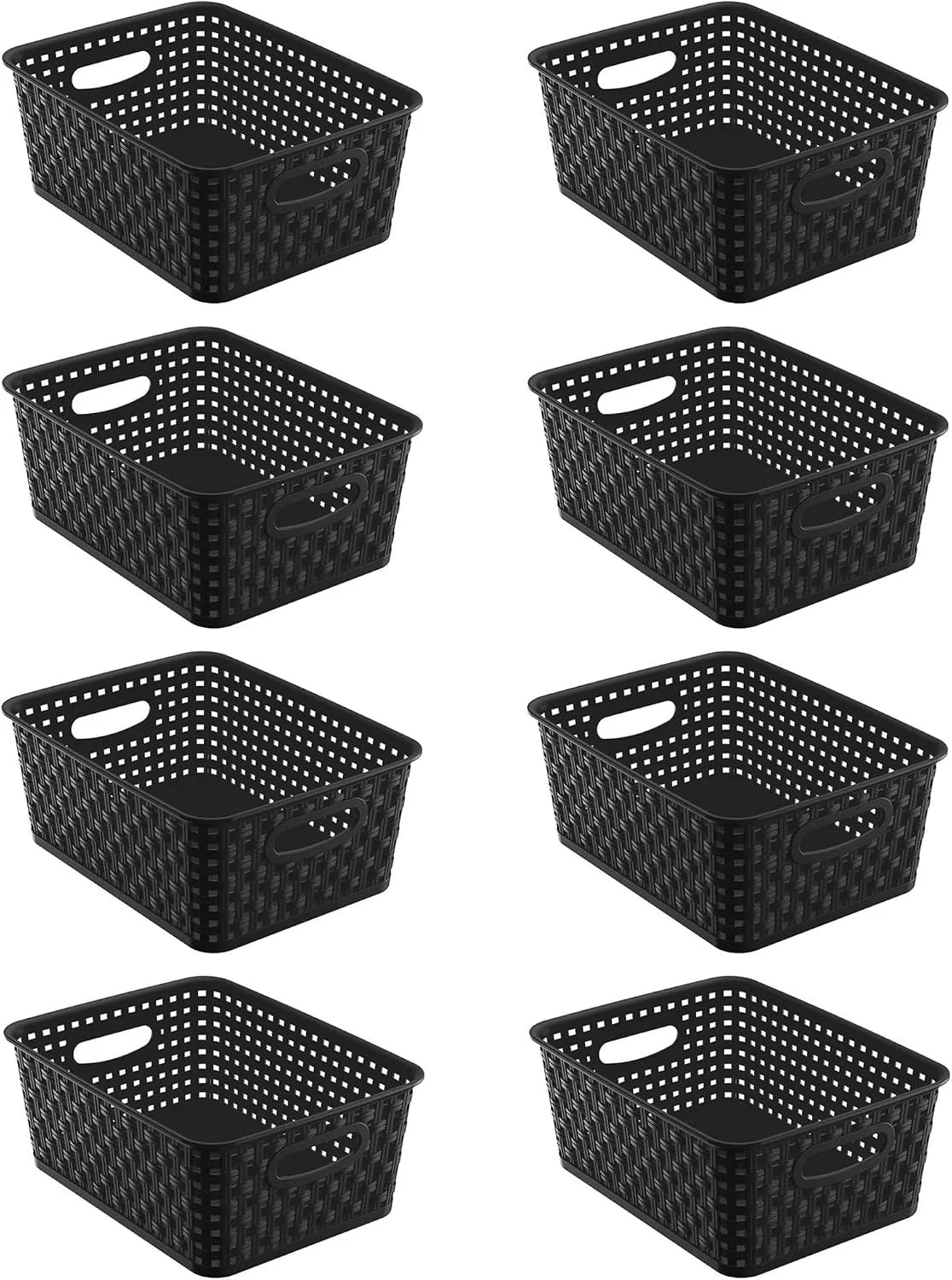 Black Storage Baskets, Plastic Woven Organizer Baskets, Stackable Shelf Baskets for Closet, Pantry - Image 2