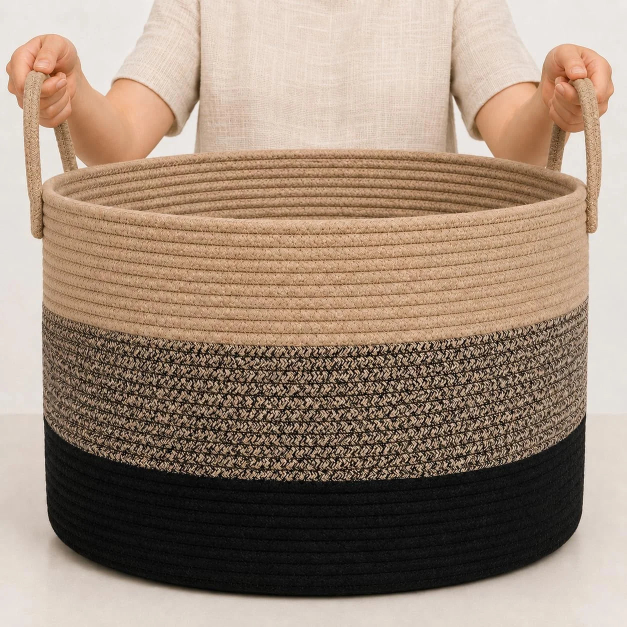 OrganiHaus Round Toy Basket & Blanket Basket, Cotton Rope 20×13, Full Honey, Round Cotton Rope Basket, 20×13 bifanuoyard - Image 13