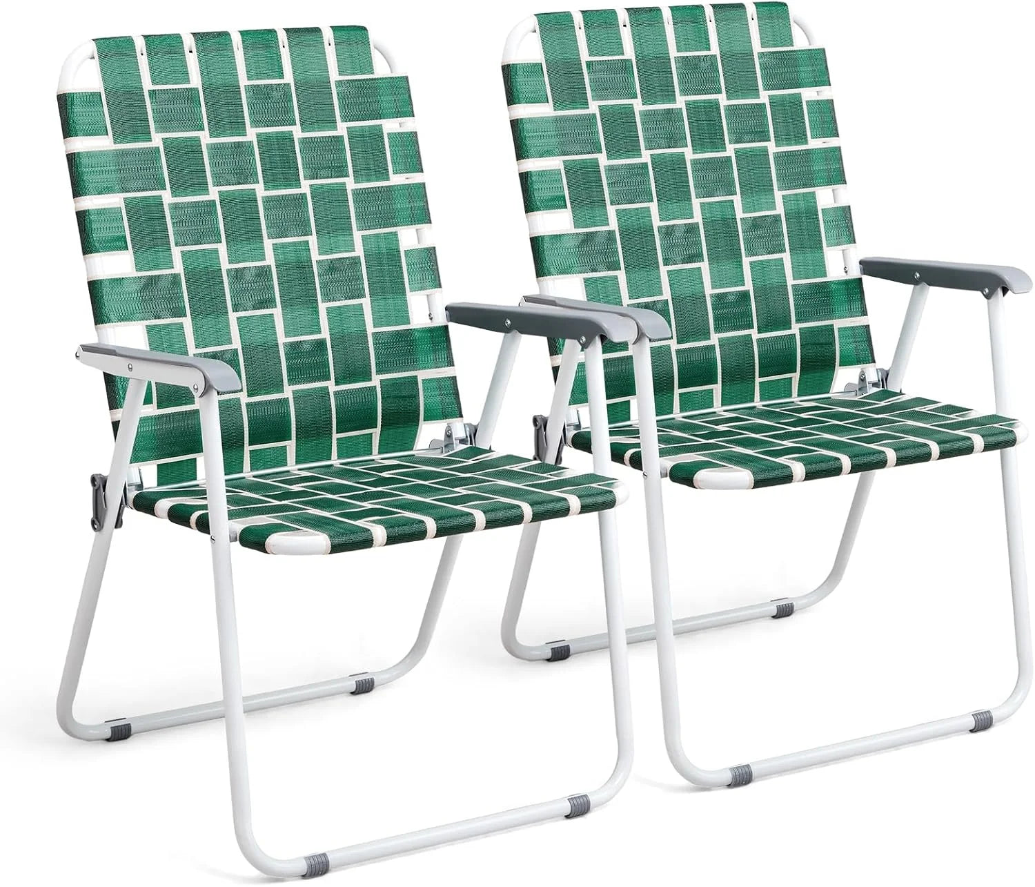 New Arrivals Patio Lawn Webbed Folding Chairs Set of 2, Outdoor Beach Portable Lawn Chair Camping Chair Beach Chair for Yard