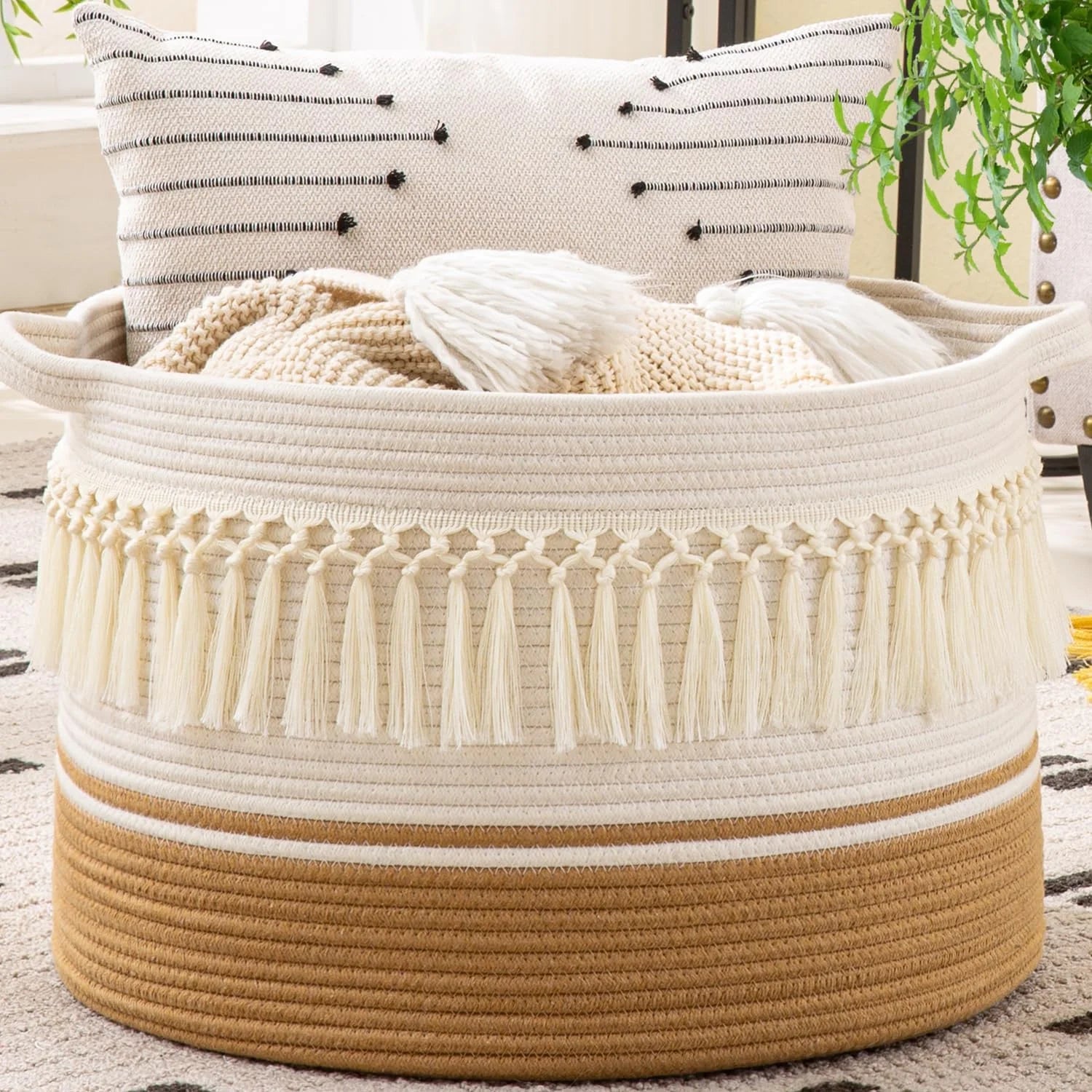Large Blanket Basket with Handles, Storage Basket for Living Room, Extra Large Capacity, Blanket Storage, Laundry bifanuoyard - Image 18