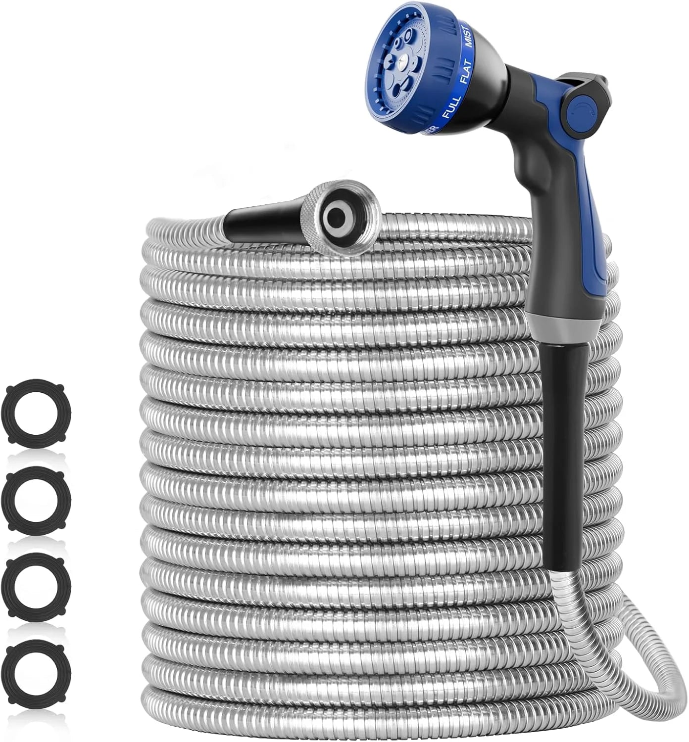 New Arrivals 100ft 304 Stainless Steel Garden Hose Metal, Heavy Duty Water Pipe with Nozzles for Yard - Image 2