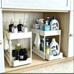 New Arrivals Sink Organizer 2 Pack, Bathroom Cabinet Organizer, 2 Tier Sliding Cabinet Basket Organizer Drawer, Baskets