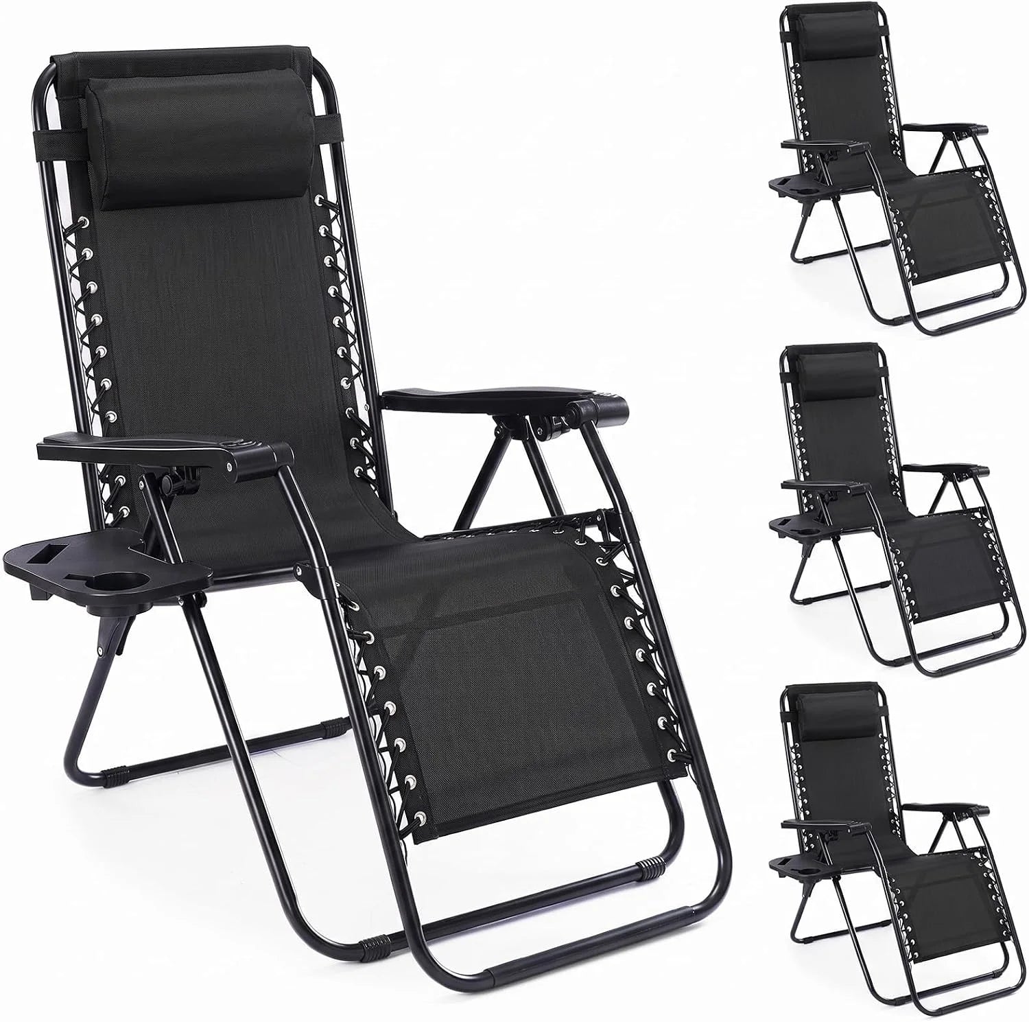 Zero Gravity Chairs Set of 2, Lounge Chair Folding Portable Adjustable Camping Reclining Chairs with Adjustable Pollow - Image 6