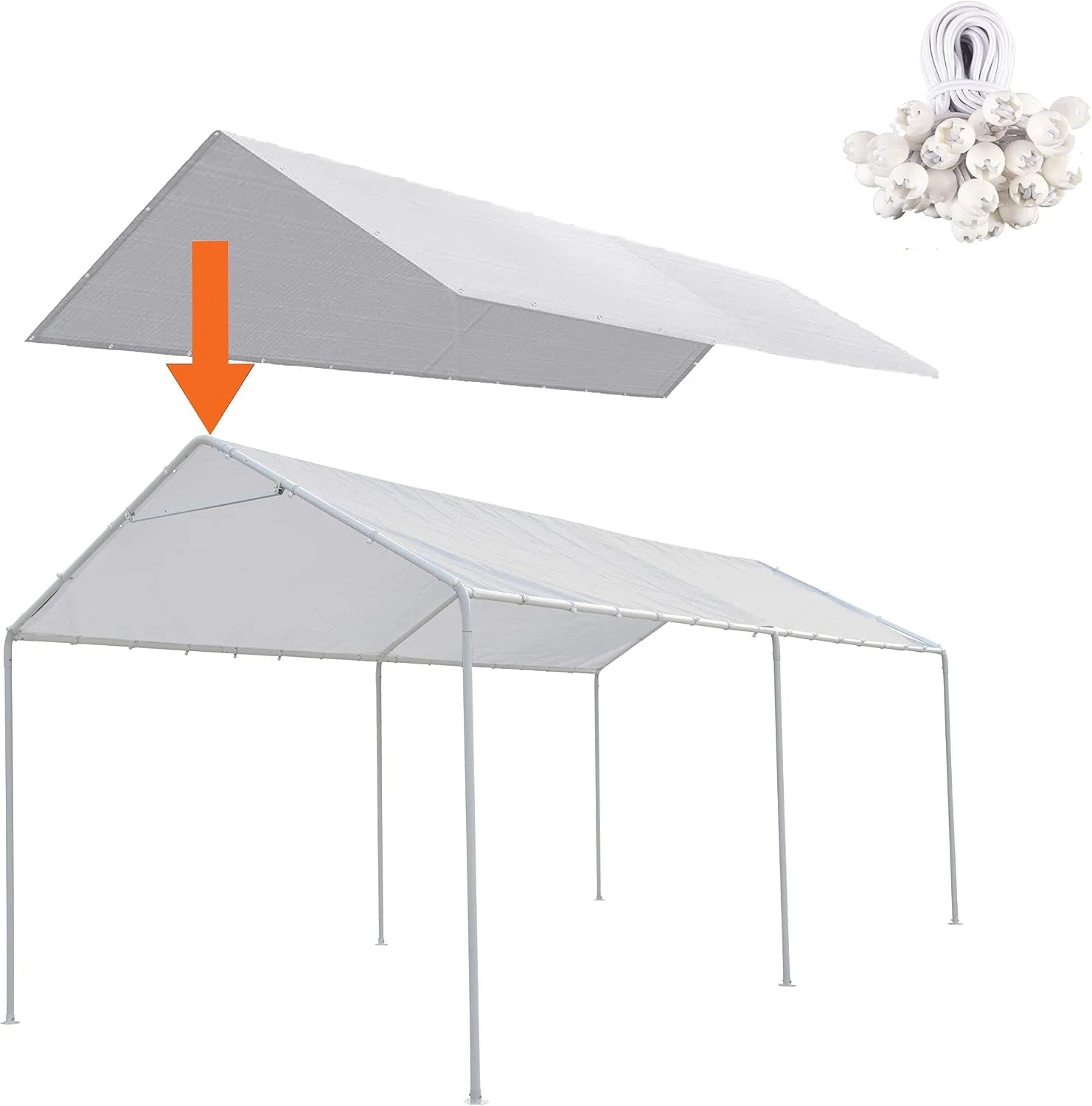 New Arrivals 10 x 20 Ft Carport Replacement Canopy Cover Garage Top Tent Shelter Tarp with Free 44 Ball Bungee Cords - Image 2
