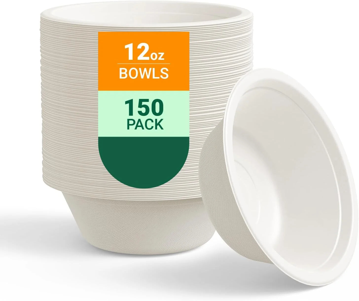 150 Pack 12 oz Compostable Paper Bowls Disposable, White - Image 3