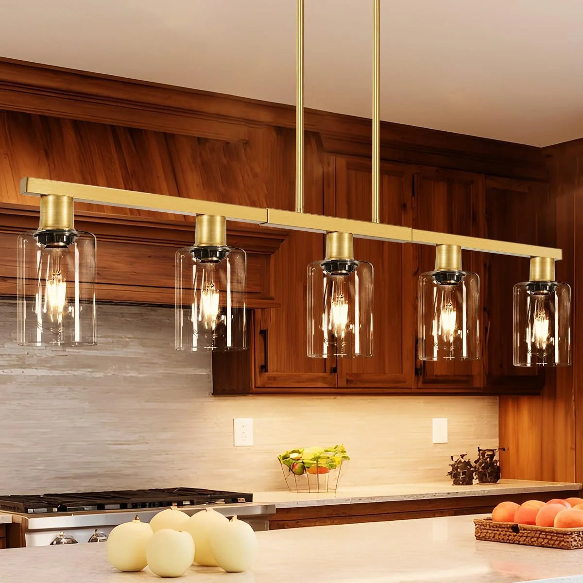 New Arrivals Kitchen Island Lighting, Farmhouse Chandelier with Adjustable Height & Clear Glass Shades - Image 10