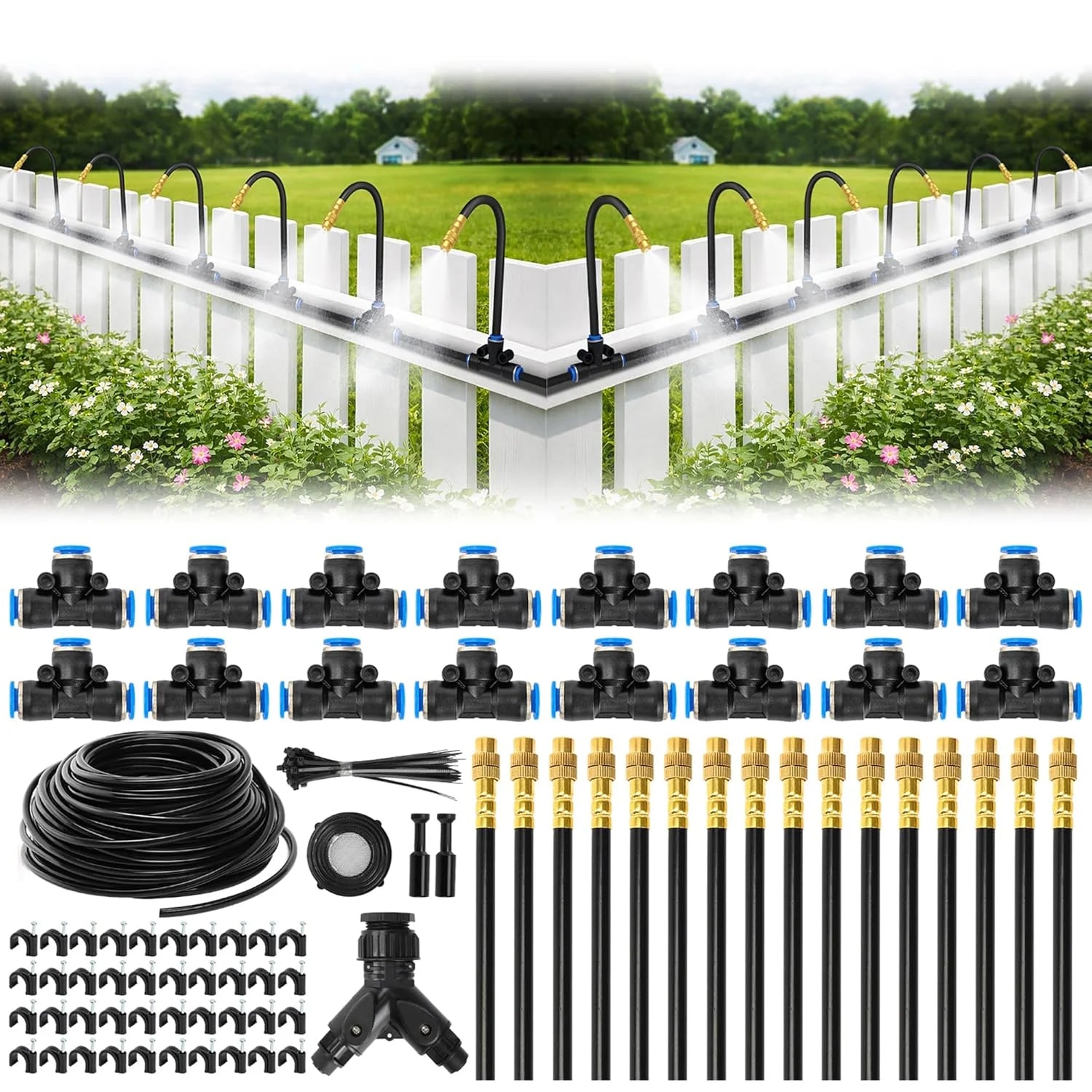 New Arrivals Drip Irrigation System, 200FT 1/4 Garden Watering System with 32pcs 360° Bendable Copper Nozzles