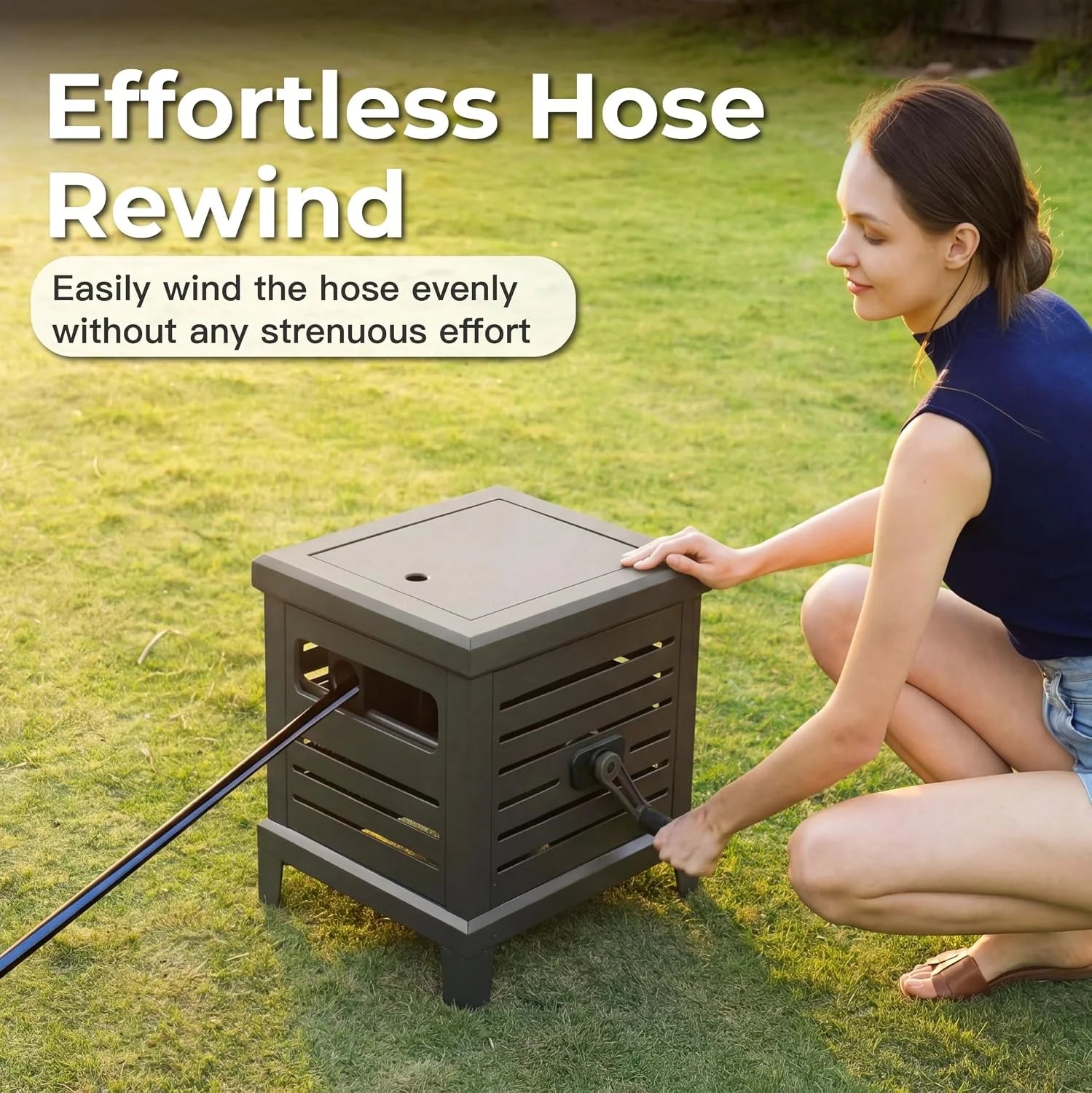 New Arrivals Hose Reel, Heavy Duty Metal Deck Box Hideaway Holds 125 ft x 5/8 Hose - Image 5